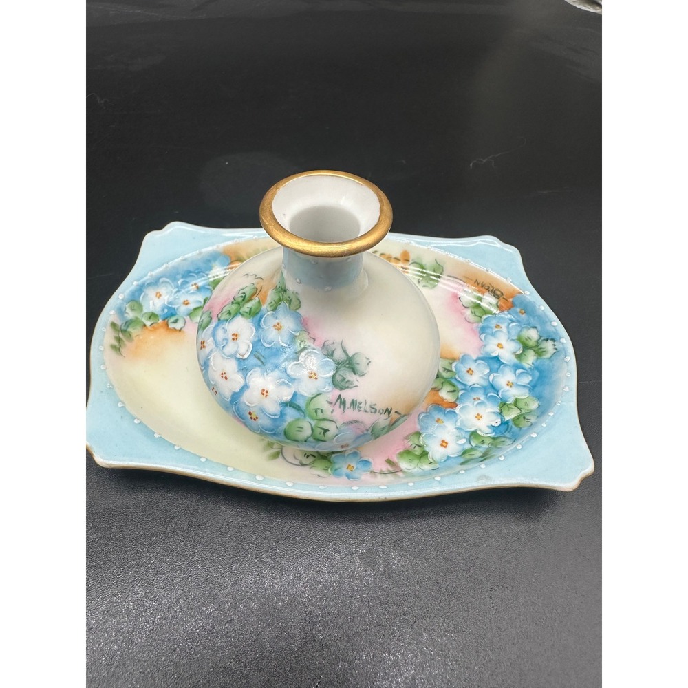 Antique Hand Painted Limoges Porcelain Dresser Set Forget-Me-Not Floral Gold - Picture 13 of 15